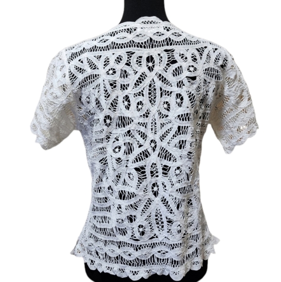 Weavz White Lace Button Up Short Sleeved Cropped Cardigan - Picture 2 of 6